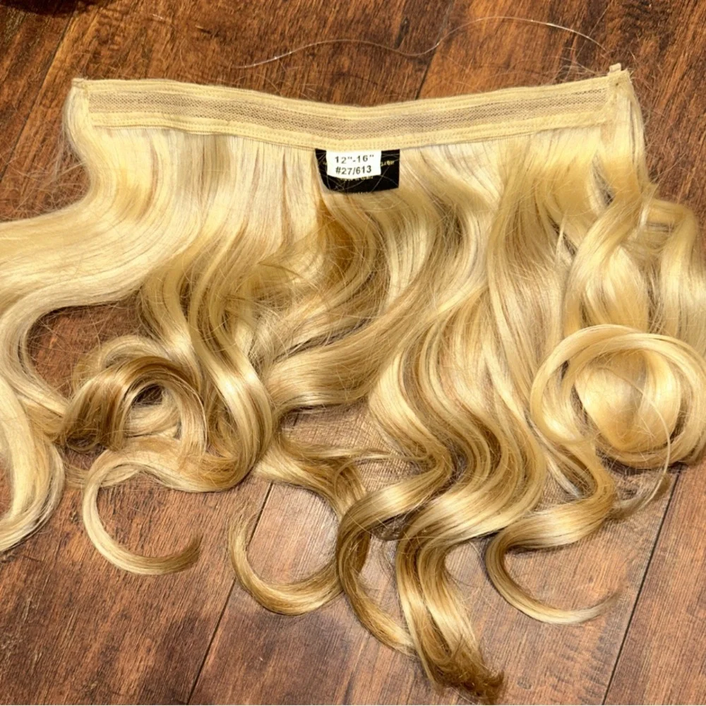 Sizzle Hair Extensions String Halo Style Light Blonde 12”-16” 100 Gram 27/613.